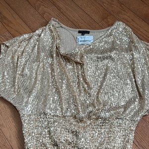 Gold sequin batwing top
